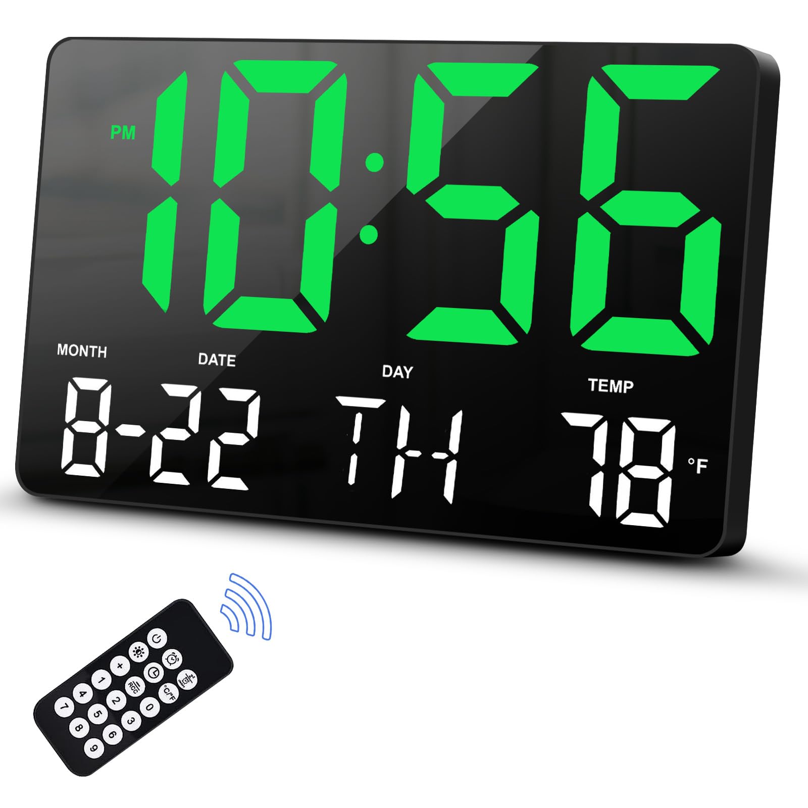 Photo 1 of Hournor Digital Clock, Digital Wall Clock with Remote Control, LED Clock Large Display with Date Week Temperature for Living Room Decor, Large Wall Clocks for Bedroom Office Gym Shop Garage (Green)