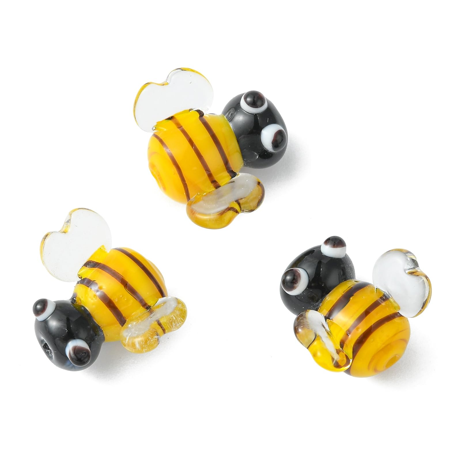 Airssory 5 Pcs Handcrafted Lampwork Glass Loose Animal Beads Spacer 3D Cartoon Bees Honeybee Beads for Jewelry Making DIY Bracelets