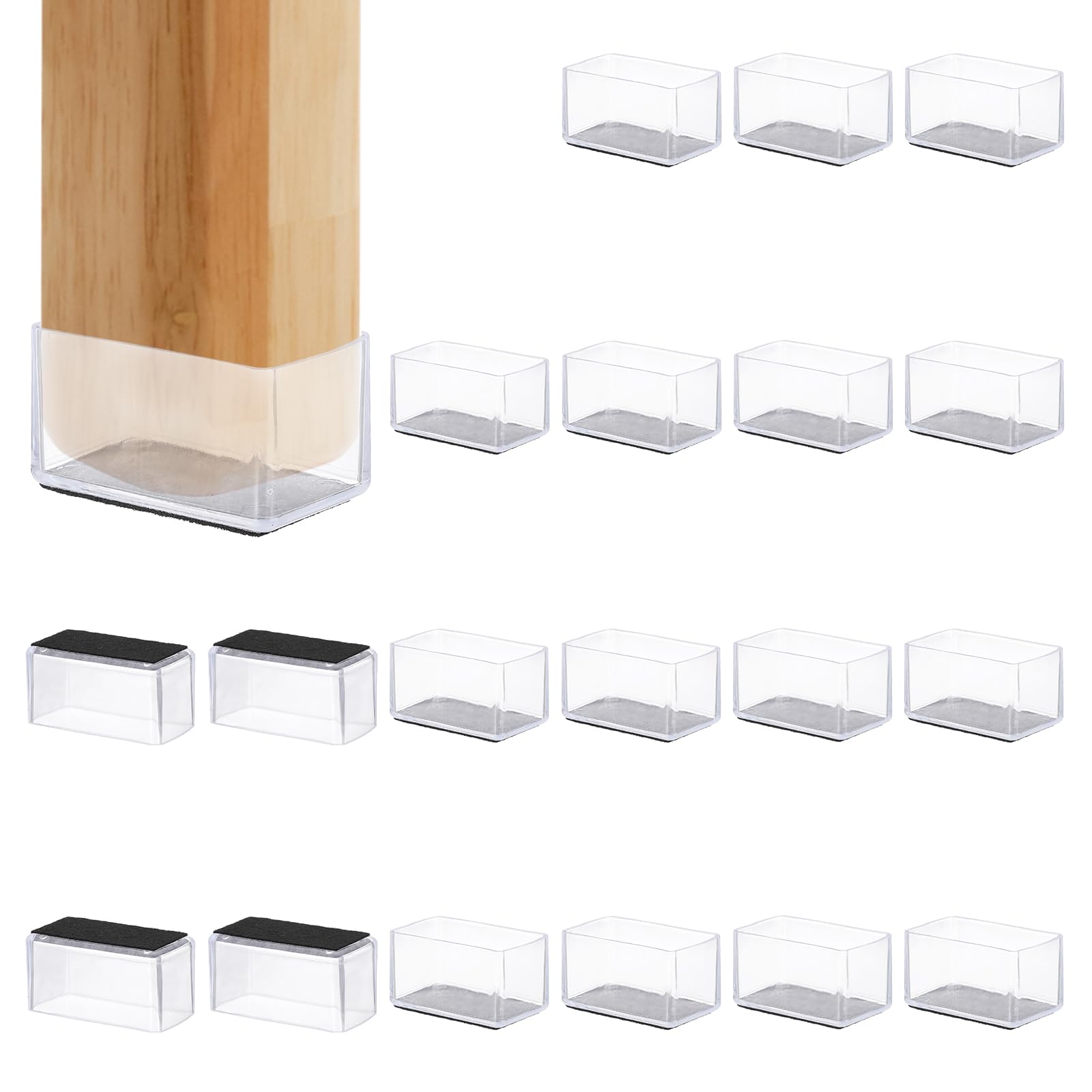 PATIKIL Chair Leg Floor Protector for Hardwood Floors, 20 Pcs Rectangle PVC Felt Fit 2.36" x 1.57" Furniture Leg Cap Furniture Feet Cover Furniture Feet Carpet Small Slider, Transparent