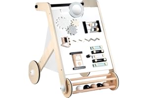 Beright Wooden Baby Walker with Roller, Push and Pull Learning Activity Walker, Multi-Functional Kids’ Activity Toy, Multiple Activities Center, Develops Motor Skills & Stimulates Creativity, Natural