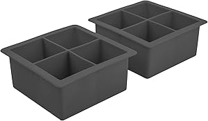 Tovolo Ice Cube Mold Easy Release Silicone Molds 4 Large Cubes Per Tray for Barware Whiskey Cocktails and Tea Juice Beverages, Set of 2, Charcoal Gray