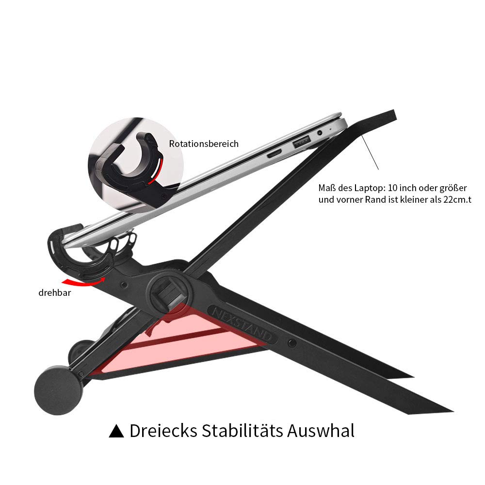 Racksoy Verstellbarer Computer Halterung Reise Laptop Ständer Faltbarer Notebook Halter Fit für PC/MacBook und die Meisten Laptops, Schwarz