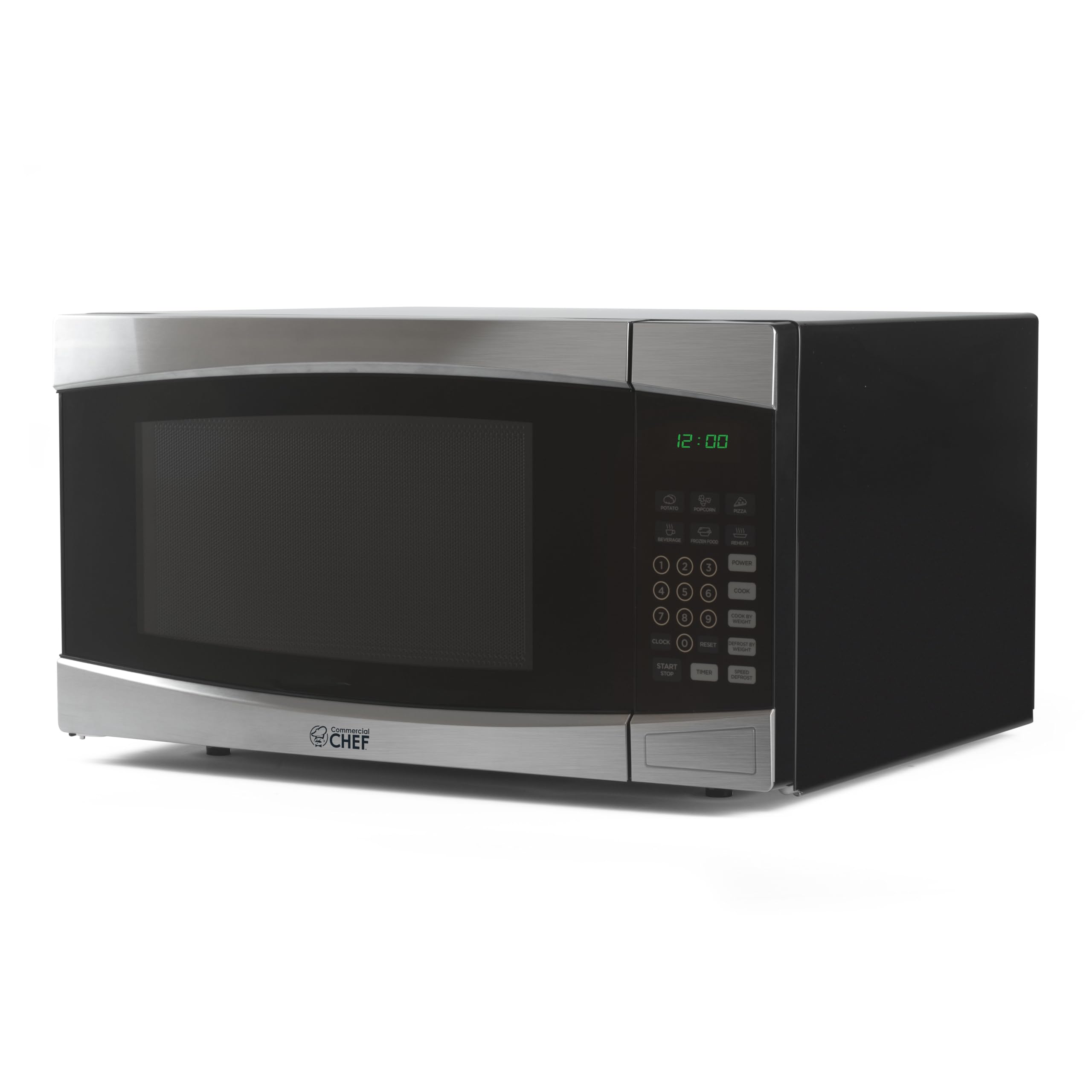 COMMERCIAL CHEF 1.6 Cubic Foot Microwave with 10 Power Levels, Small Microwave with Push Button, 1000 Watt Microwave with Digital Control Panels, Countertop Microwave with Timer, Stainless Steel