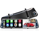 4K Rear View Mirror Camera with Carplay&Android Auto,12" Mirror Dash Cam Front and Rear with Voice Control for Cars&Trucks,Sm