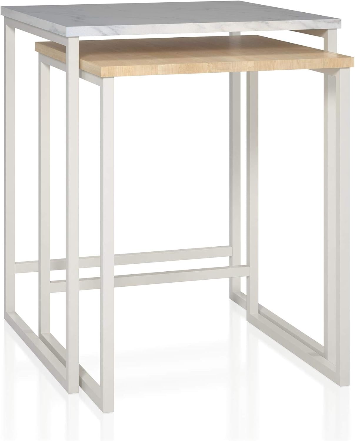 CosmoLiving Scarlett Nesting Tables, White Marble and Natural: Furniture & Decor