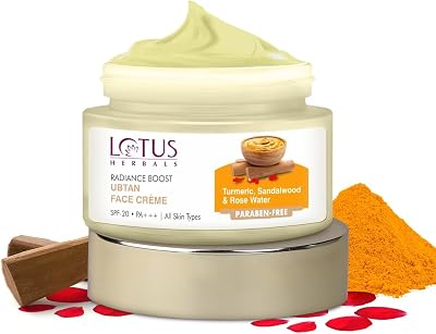 Lotus Herbals Radiance Boost Ubtan Face Cream SPF 20 Turmeric Sandalwood Rose