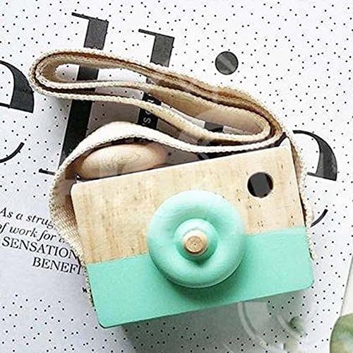 Jowtam Retro Toy Wooden Camera for Kids Safe &amp; Natural for Photographer Baby Teether Wooden Photo Wood Toys (Mint Green)