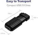 Verbatim PinStripe 32GB USB 2.0 Flash Drive Black Sliding Mechanism view 3