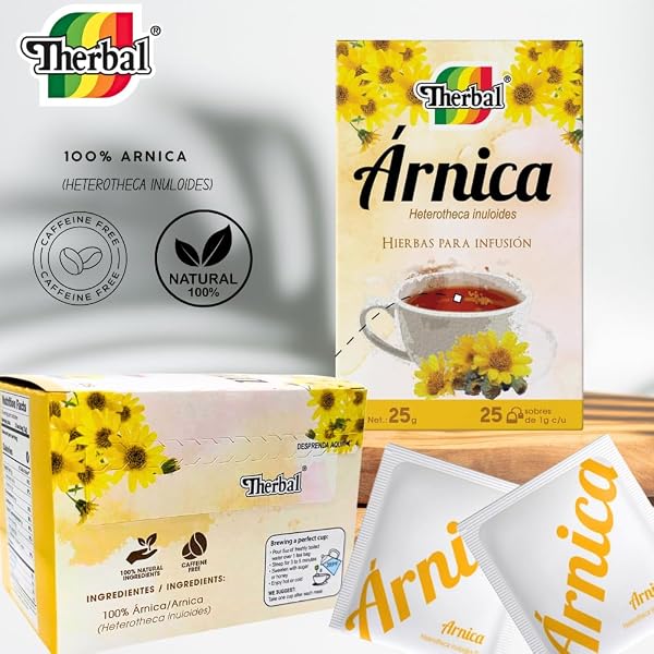 THERBAL ÁRNICA HERBAL TEA – 25 TEA BAGS – 100% NATURAL INFUSION – CAFFEINE-FREE – HETEROTHECA INULOIDES – AROMATIC HERBAL BLEND