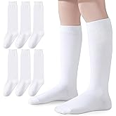hakugoo Knee High Socks for Girls Boys School Uniform Set - 3/6 Pack Cotton Tube Socks in Black, White, Navy Blue
