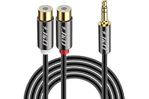 J&D RCA to 3.5mm Cable, 1/8 inch 3.5mm Auxiliary Male to 2RCA Female Stereo Audio Cord Gold Plated Aux Y Splitter for Smartphone, Tablet, MP3, Computer, Speaker, 1 Feet