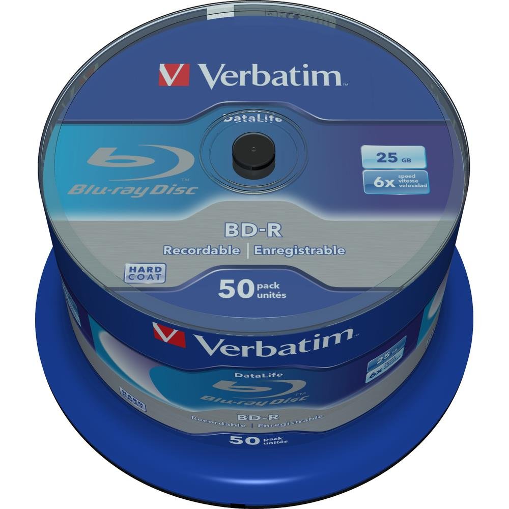 Verbatim Bd-R Professional Blu-Ray Discs - Professional Spindle Packaging Showing 25 Disc Capacity