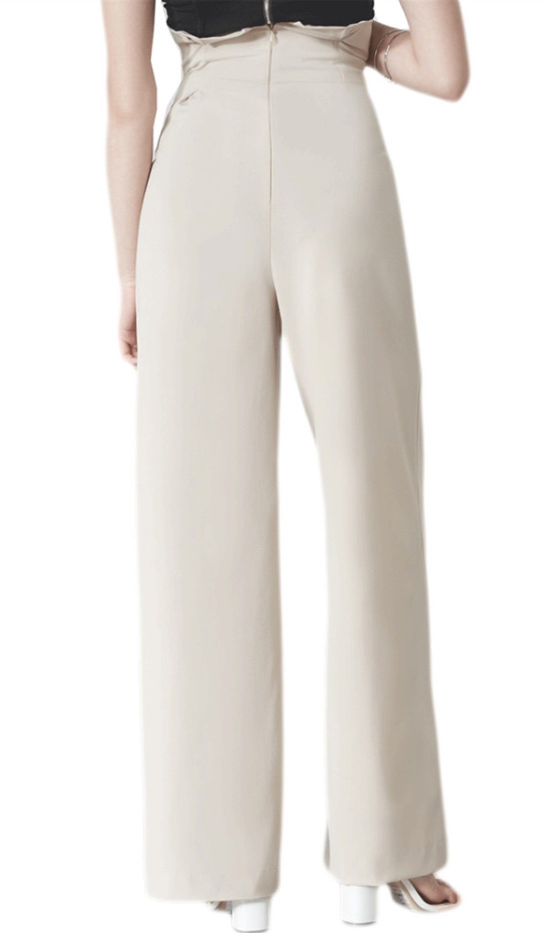 Womens Palazzo High Waist Stretch Pants OL Lace Up Corset Wide Leg Trousers Slim Fit (M, Beige)