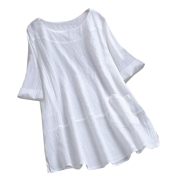 MRULIC Damen Frauen Sommer Casual Kurzarm Lose T-Shirt Baumwolle Leinen Bluse Tops Geschenk zum Muttertag