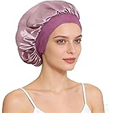 fistmta 100% Mulberry Silk Bonnet for Sleeping Women, 22 Momme Satin Bonnet Night Sleep Cap Head Wrap with Soft Elastic Band, Non-Slip Hair Care Bonnets for Long Curly Hair Protection Purple