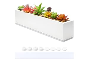 FillTouch 16.1 x 3.2 x 3.5 Inch Long Rectangular Planter Box Window Sill Plant Box Metal Water Trough Indoor Large Modern Steel with Drainage Holes Herb Garden Home(White)