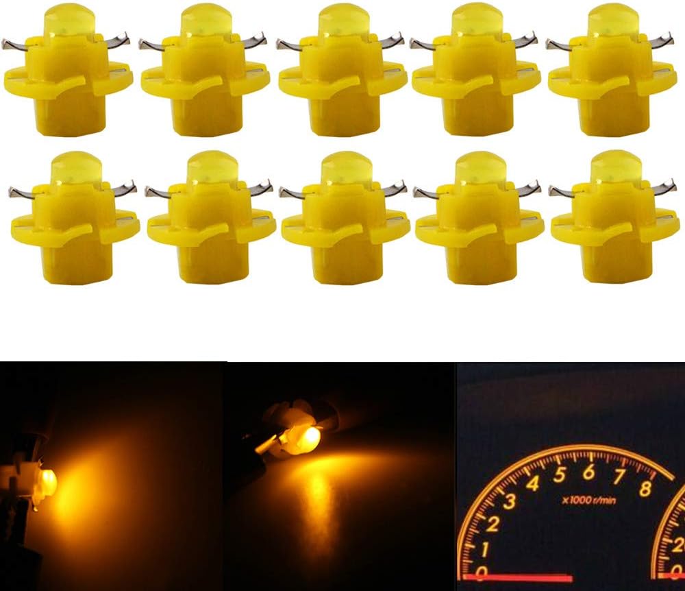 QasimLED 12V DC COB B8.4D Dashboard Light Bulb Warning Indicator Dashboard Wedge Instrument Light Interior Car Door Lights Amber Color (Pack of 10)