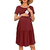 Ekouaer Nursing Dress Summer Short Sleeve Breastfeeding Casual Knee Length Maternity Dresses S-XXL