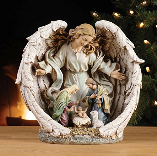 Guardian angel holy family christmas nativity resin stoneware sce…