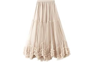Flygo Women's Maxi Tulle Skirt Long Tiered A Line Mesh Tutu Fairy High Elastic Waist Pleated Layered Skirts