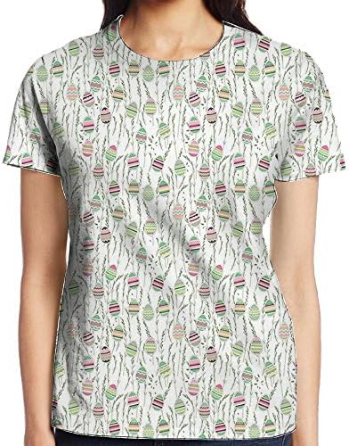 WuLion Spring Easter Party Festive Theme Eggs and Leaves Women's 3D Print T Shirt White
