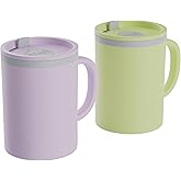 Copco Insulated Coffee Mug with Lid and Handle, 16oz Tumbler, Double Wall To-Go Cup, for Travel, Office, School, Camping, BPA-Free Reusable Plastic, Iconic Set of 2, Purple/Yellow