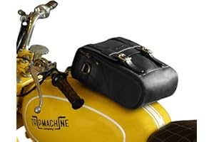 Trip Machine Company Genuine Leather Motorcycle Magnetic Fuel Tank & Tail Pillion Seat Mount Bag With Shoulder Strap And Rain Cover (Black)