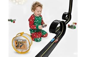 FLXTRACK Flexible Race Car Track Set, with Pressure Suction Cup, 2 Small racecars, Zipup Storage Bag, Highly Flexible Two-Lane, Slot Car Race Tracks Set, DOUBLESIDED 5+ Meters Long, Montessori Toy