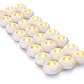 Homemory 24Pack 2” Flameless Led Floating Candles, 200 Hour Plastic Battery Operated Flickering Waterproof Tealights for Cylinder Vases, Centerpieces at Wedding, Party, Pool, Holiday (White Base)