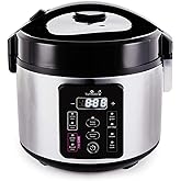 Yum Asia Kumo YumCarb Rice Cooker with Ceramic Bowl and Advanced Fuzzy Logic, (5.5 Cups, 1 Litre), 5 Rice Cooking Functions, 3 Multicooker Functions, 110V US Power (Light Stainless Steel)