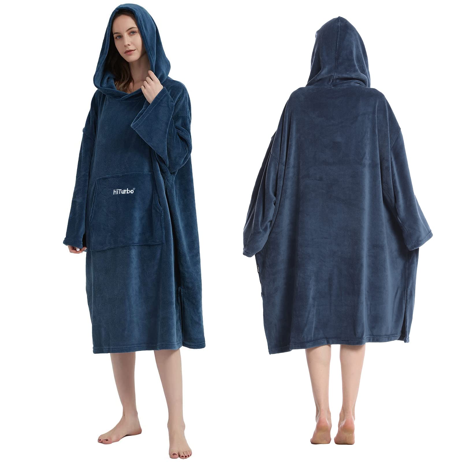 Hiturbo Changing Bath Robe-Surfing Poncho Towel Bathrobe with Hood for Beach,Swimming,Home Navy