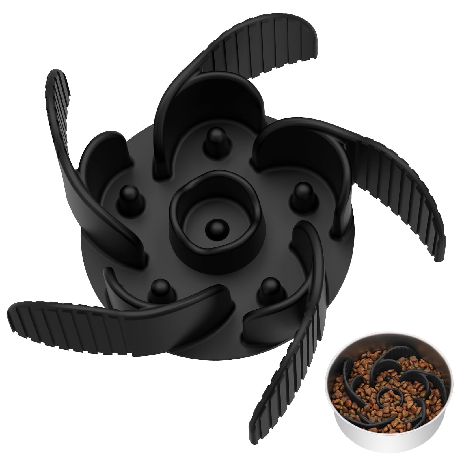 Photo 1 of MateeyLife Slow Feeder Dog Bowls Insert with Suction Cups, Cuttable Design for Large & Medium Breeds, Fit for Regular Elevated, Compatible with Metal and Ceramic Dog Bowls for Slow Eating (Black)
