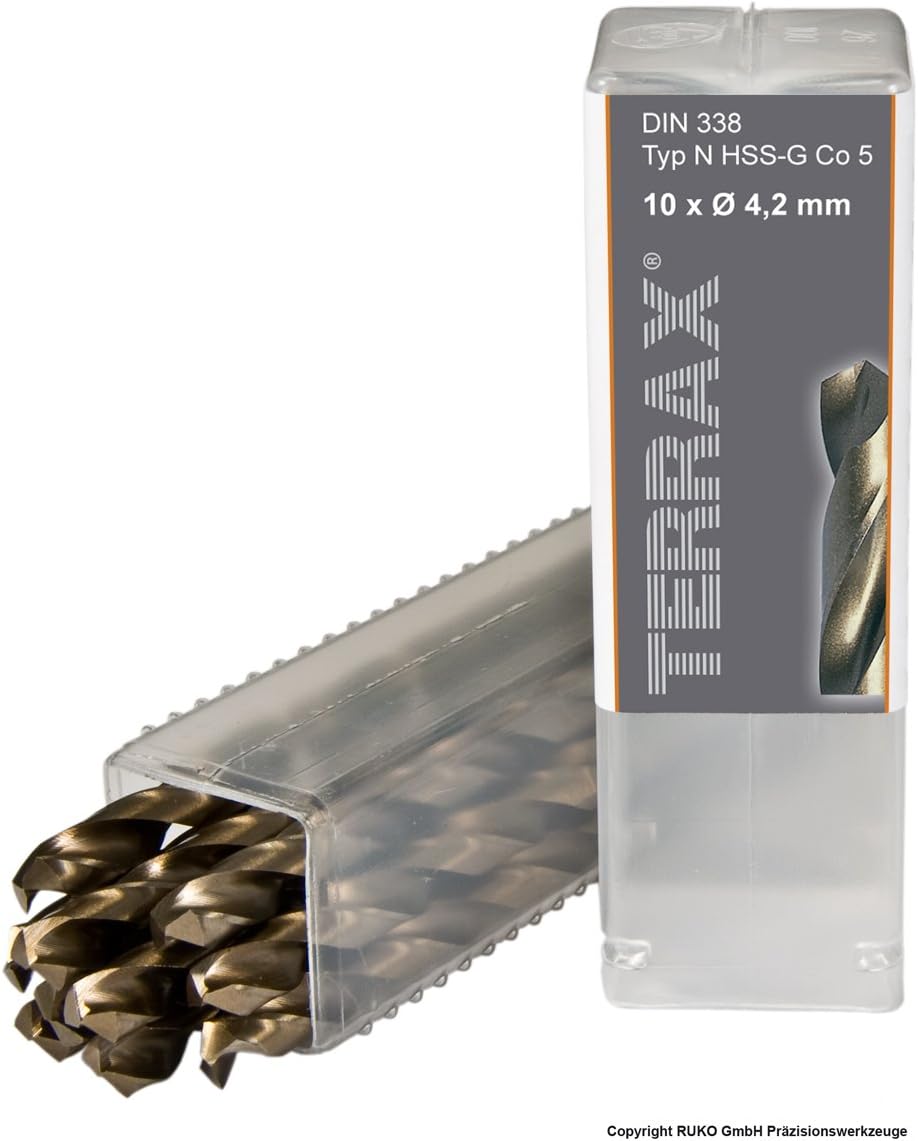 Ruko Terrax HSS-CO5 Spiral Drill Bits 4.2 mm Pack of 10 in Plastic Pack - Image 3