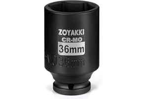 ZOYAKKI 1/2" Drive x 36 mm Deep 6 PT Impact Socket, CR-MO,1/2-inch Drive 6 Point Axle Nut Socket for Easy Removal of Axle Shaft Nuts (Metric 36MM)