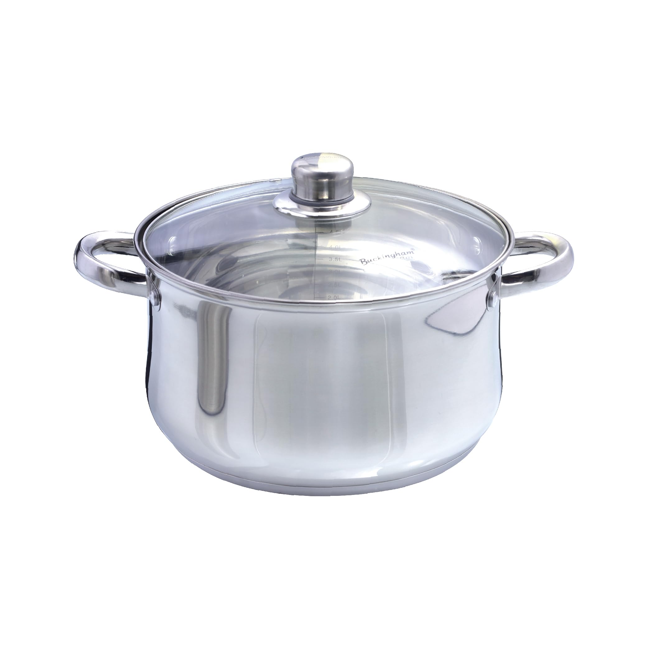 Buckingham Deep Casserole Dish Mirror Finish with Glass Lid Stainless Steel Cooking Pot for Boiling and Simmering Induction Compatible 28 cm 9.5 litres