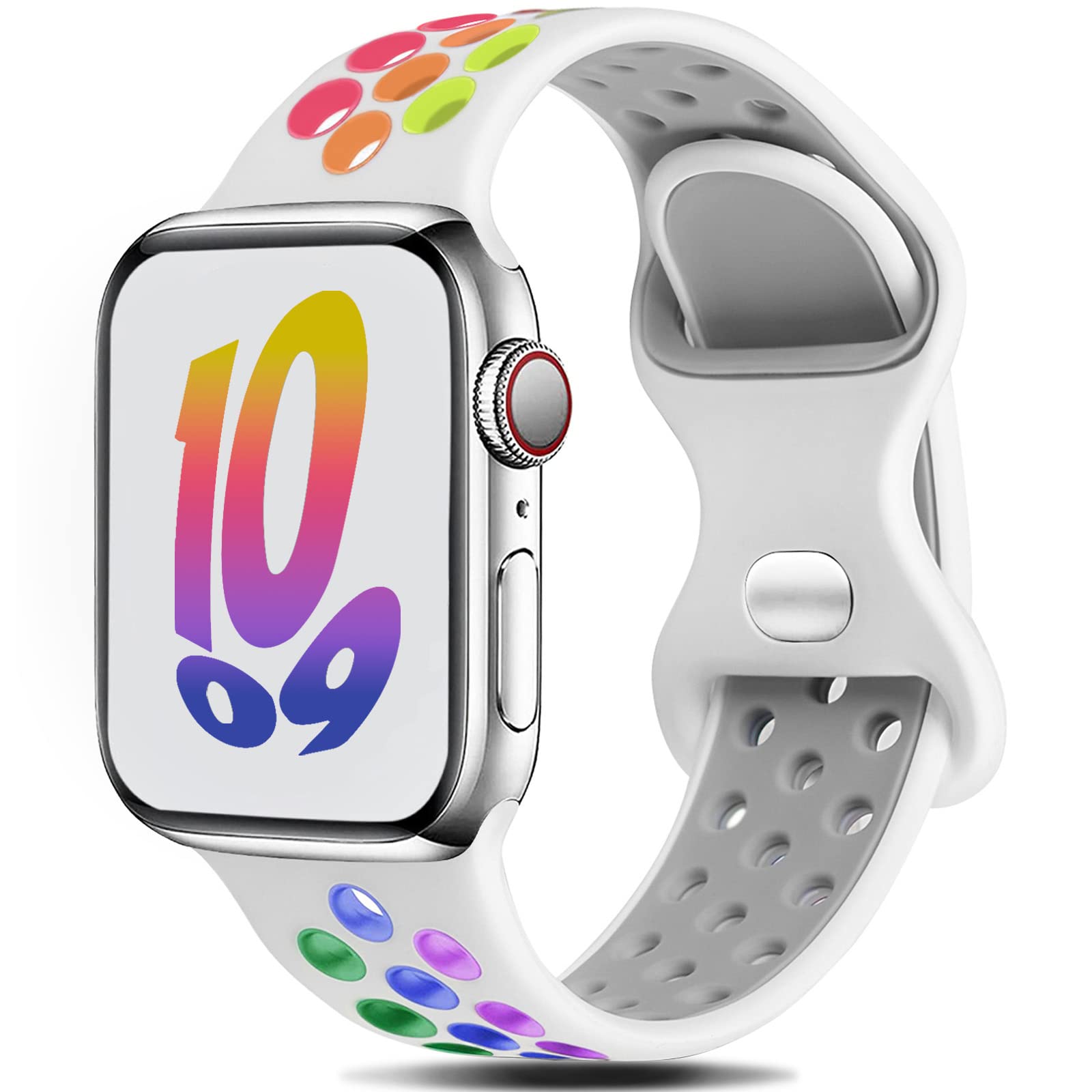 Sport Strap Compatible with Apple Watch Straps 44mm 42mm 45mm 46mm 49mm 41mm 40mm 38mm,Breathable Silicone Sport Band Replacement for iWatch Series Ultra 10/9/8/7/6/5/4/3/2/1/SE Men Women