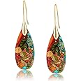 BOBOXZSZD Natural Emperor Stone Fishhoop Drop Earrings Statement Gold silver earrings (Colorful gold hook)