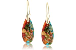 Sriomu Natural Healing Stone Fishhoop Dangle Drop Earrings Statement Gold silver earrings