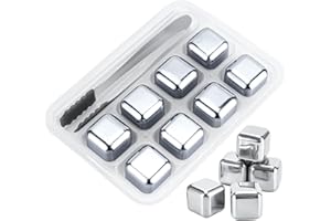 Metal Whiskey Stones for Drinks 304 Stainless Steel Reusable Ice Cubes with Ice Tongs and Freezer Storage Tray for Whiskey (8