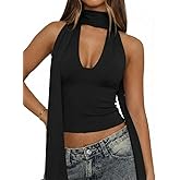 YOINS Going Out Tops for Women Sexy Halter Deep V Neck Backless Crop Tank Top Party Club Outfits