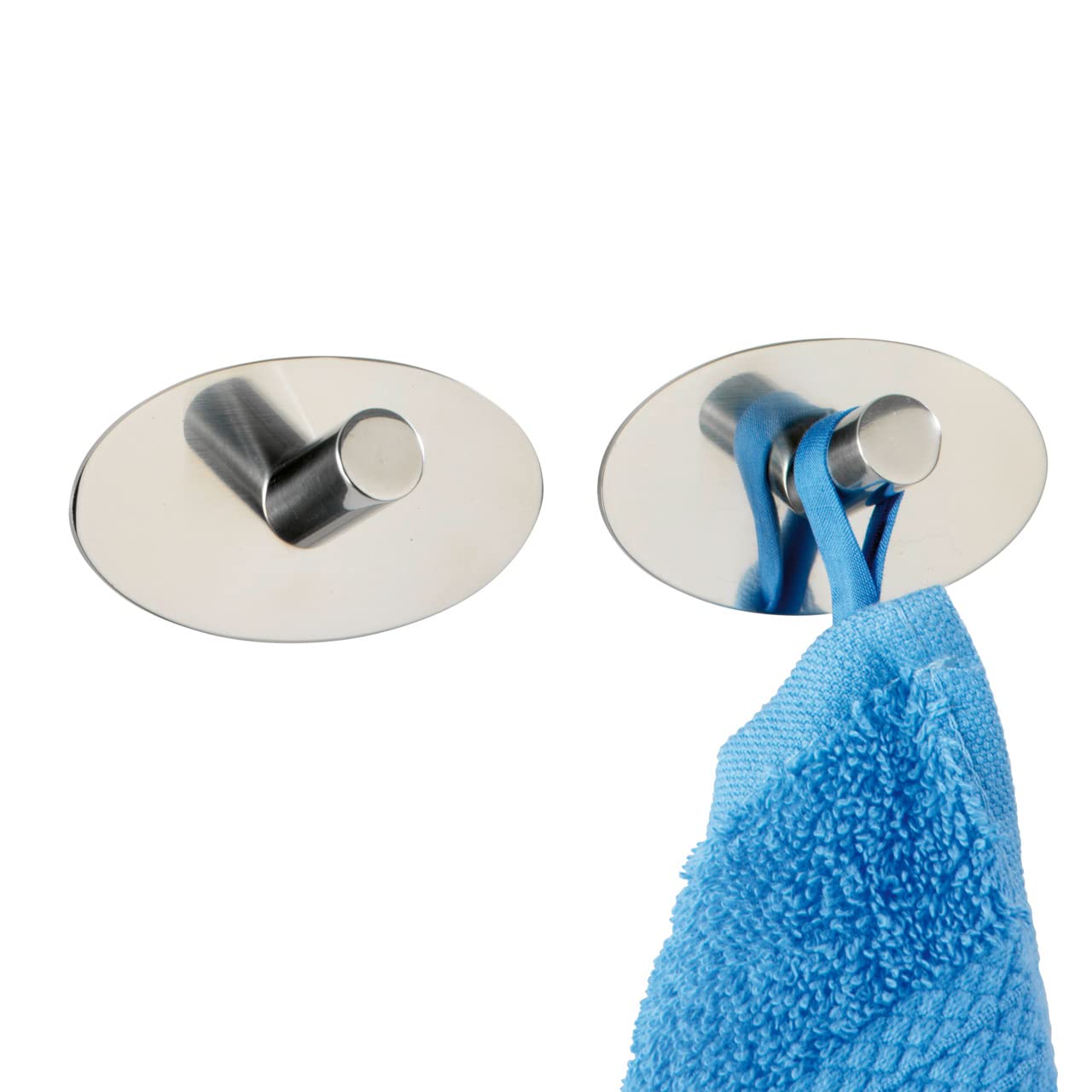 Wenko 4466090100 Wall hook Piceno set of 2, selfadhesive, Metal Stainless steel, 3.6 x 2.8 x 6.5 cm, Shiny