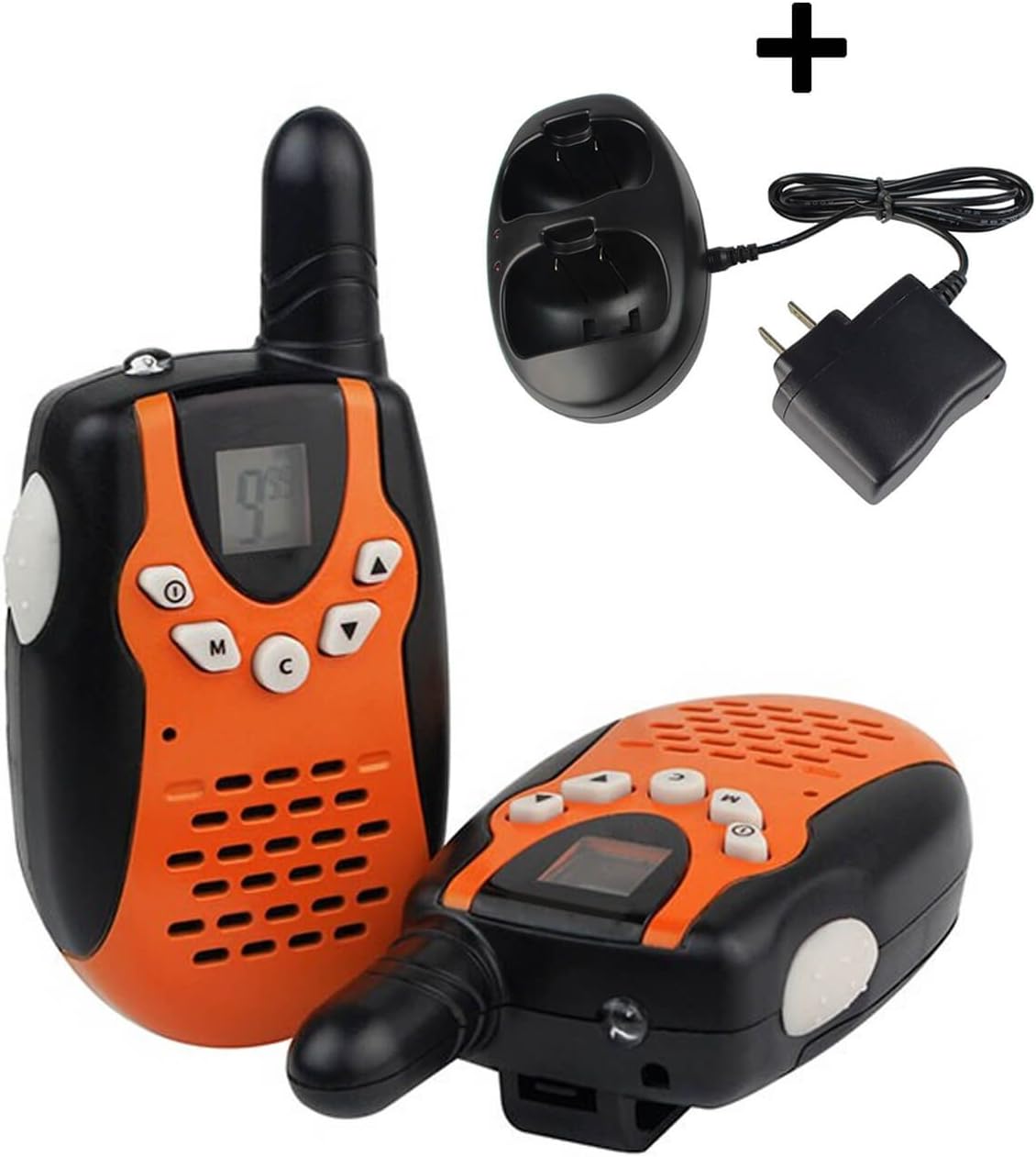 Jusinhel Mini Kids Walkie Talkies for Children 22 Channel Two Way Radios Handheld Interphone Toy with Desktop Charger for Boys Girls Outdoor Camping Hiking - T535 Orange Pack of 2