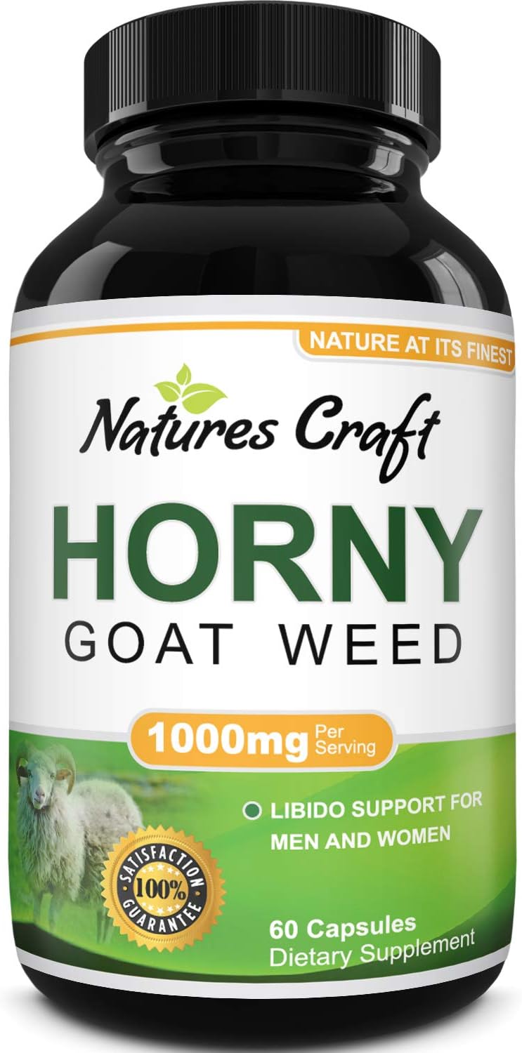 Horny Goat Weed Herbal Complex Extract for Men and Women – Performance Maca Root Tongkat Ali Powder – Testosterone Booster 1000mg Pure Dosage Capsules – Energy Stamina Ginseng by Natures Craft: Health & Personal Care