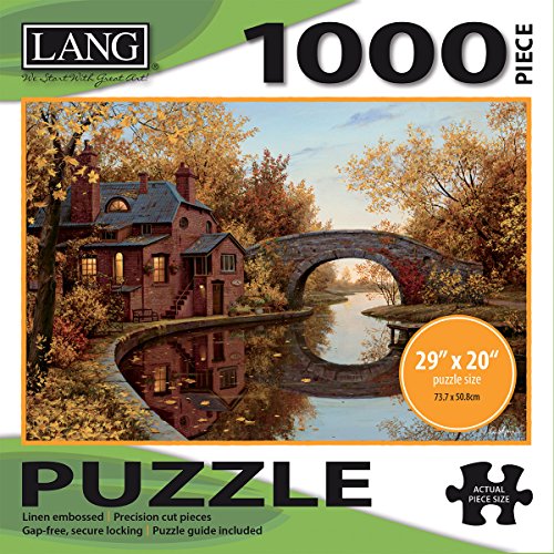 LANG - 1000 Piece Puzzle -"House by The River", Artwork by Evgeny Lushpin - Linen Finish - 29' x 20" Completed