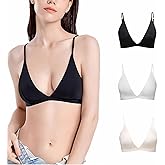 MsAnya Triangle Bralette for Women Low Support Smoothing Deep V Neck Bras Seamless Plunge T Shirt Bra Padded