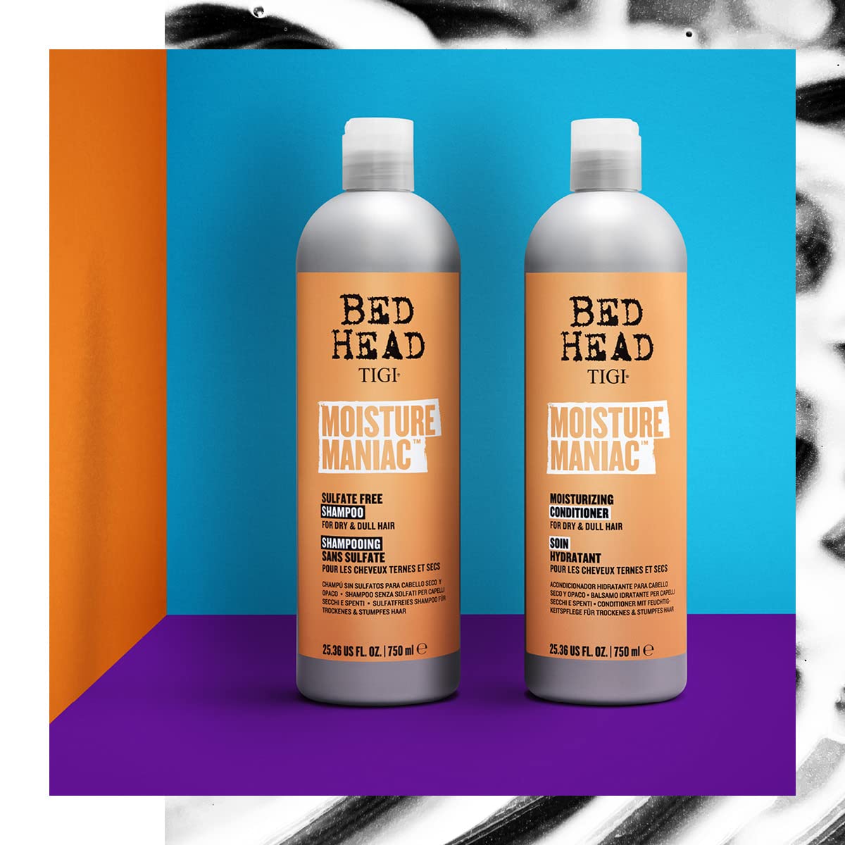 Bed Head by TIGI Sulfate Free Shampoo and Conditioner Set for Dry Hair, Moisture Maniac Hair Care with Argan Oil, 25.36 fl oz, 2 pack