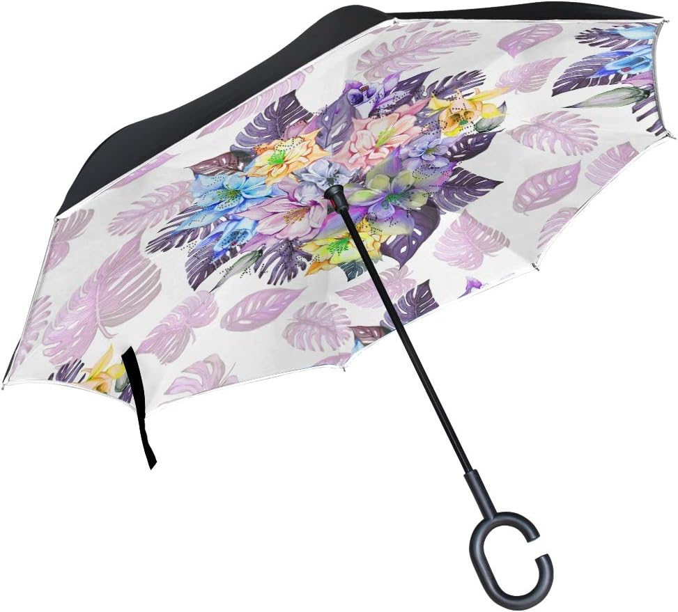 SUABO Reverse Folding Umbrella Floral Inverted Umbrellas