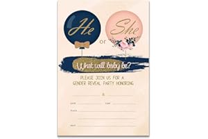 YIDOU Pink Navy Balloons Gender Reveal Party Invitations He or She Baby Gender Reveal Fill in Invites Cards 20 Invitations an