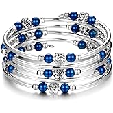 BULINLIN Wrap Bangle Rose Bead Bracelet - Beaded Bracelet with Natural Agate Stone Gifts For Women