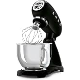 SMEG SMF03 Stand Mixer &ndash; 5 Qt Tilt-Head Mixer with Stainless Steel Bowl, 10 Speeds, Retro 50s Vintage Style &ndash; Black